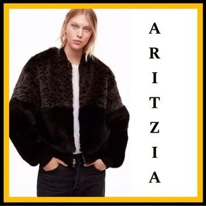 TNA Artizia Golden Faux Fur Leopard Print Bomber
